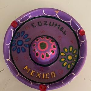 Cozumel Ash Tray Mexico Clay Pottery Round Souvenir Hand Painted Sombrero